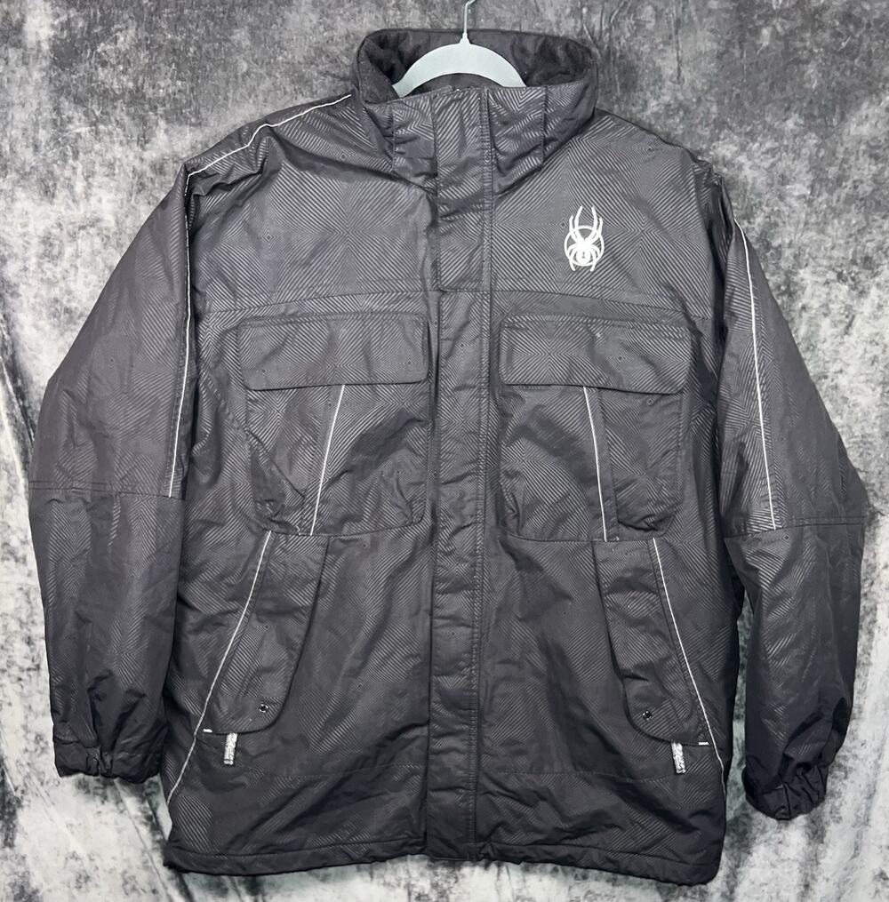 Spyder Ski Jacket Mens L Faux Fur Lined Windbreaker Black Nylon Heavyweight